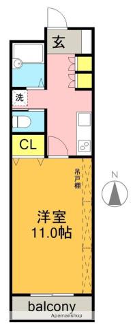 グランパス城木(1K/4階)の間取り写真