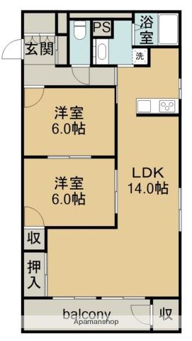啓周マンション(2LDK/1階)の間取り写真