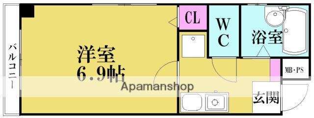 名古屋市東山線 池下駅 徒歩2分 4階建 築20年(1K/4階)の間取り写真