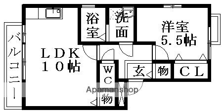 トレビナ城木(1LDK/1階)の間取り写真