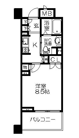 パークアクシス白壁(1K/2階)の間取り写真