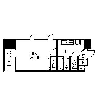 ベルファース川原通(1K/7階)の間取り写真