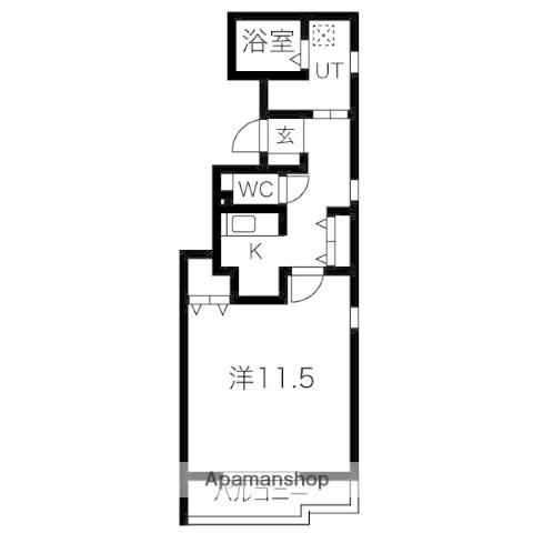 ヒルズ向陽(1K/3階)の間取り写真