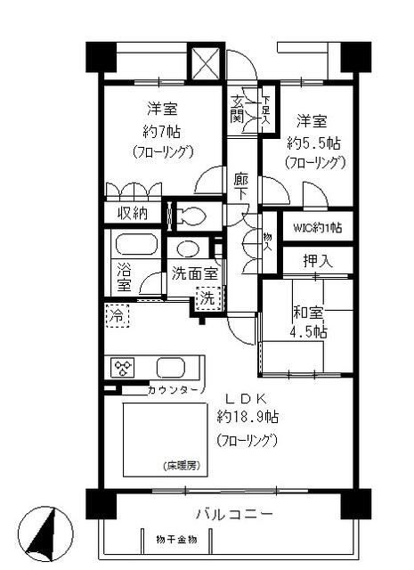 東山公園レジデンス(3LDK/4階)の間取り写真
