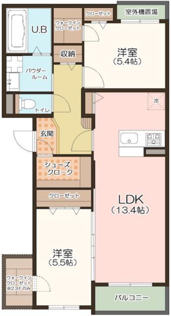 ラヴェラヴィータ(2LDK/2階)の間取り写真