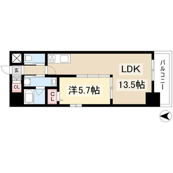 ラヴィータ 泉(1LDK/6階)の間取り写真
