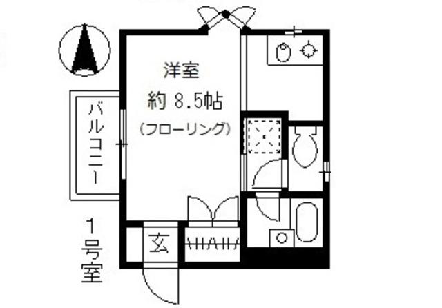 ヒルズ内山(1K/1階)の間取り写真