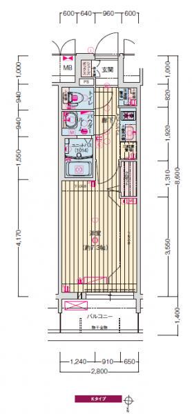 プレサンスジェネ新栄町駅前 葵(1K/7階)の間取り写真