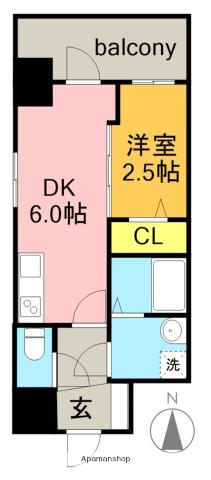 エスリード池下レスティア(1DK/6階)の間取り写真