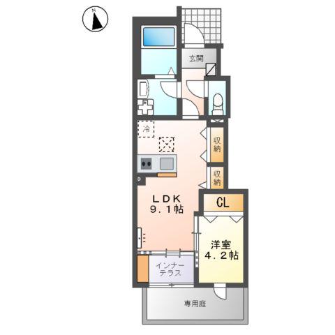 ORCHARD西崎(1LDK/1階)の間取り写真