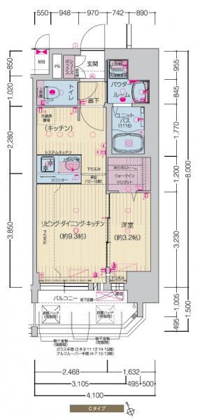プレサンスNAGOYA覚王山(1LDK/7階)の間取り写真