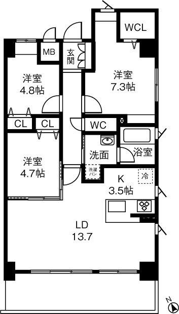 レジーナヒルズ覚王山(3LDK/5階)の間取り写真