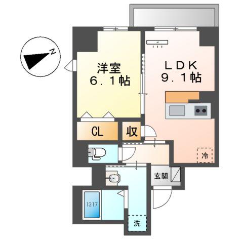 THE BLOSSOM 新栄(1LDK/3階)の間取り写真