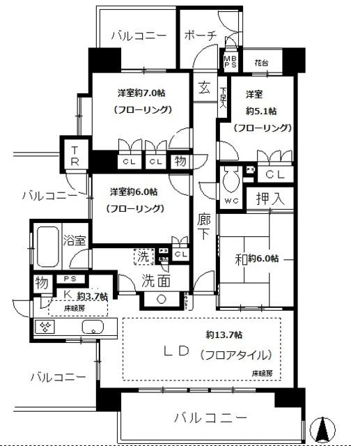 ALATO白壁東(4LDK/6階)の間取り写真