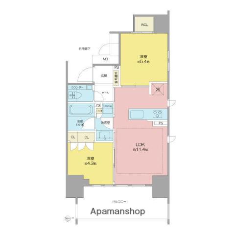 アネシア栄THE CITY(2LDK/11階)の間取り写真