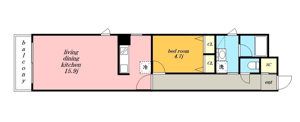 覚王山アパートメント(1LDK/1階)の間取り写真