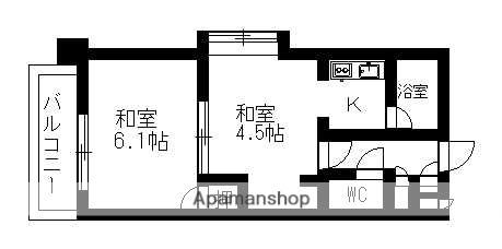 悠山荘(2K/2階)の間取り写真