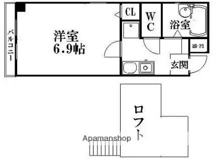 名古屋市東山線 池下駅 徒歩2分 4階建 築18年(1K/4階)の間取り写真