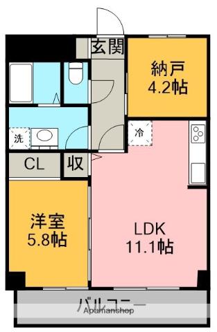 ハピネス関(1LDK/3階)の間取り写真