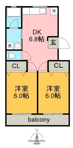 第1高杉マンション(2DK/4階)の間取り写真