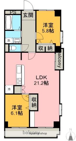 エンポリアム関(2LDK/6階)の間取り写真
