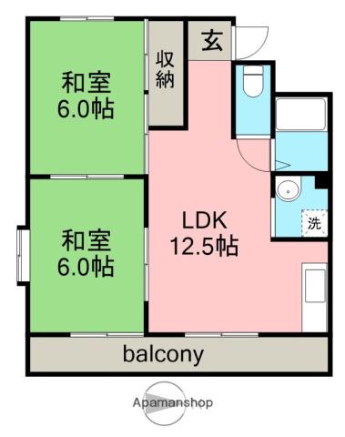 牧野ハイツ(2LDK/3階)の間取り写真