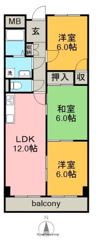 第2高杉マンション(3LDK/4階)の間取り写真