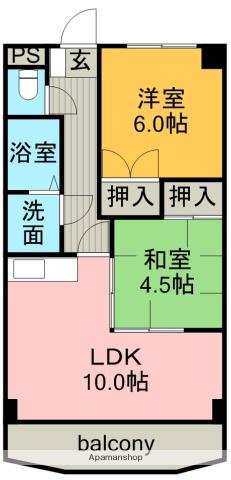 サンライズ入場(2LDK/4階)の間取り写真