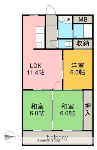 ハーバーグランドハイツ杉浦(3LDK/3階)の間取り写真