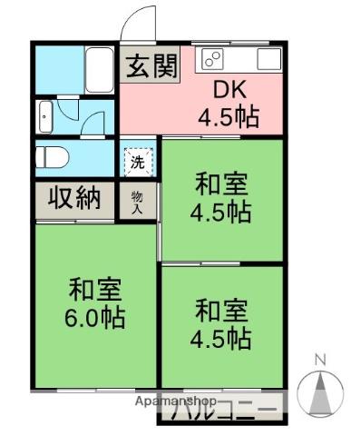 第2香山ハイツ(3DK/2階)の間取り写真