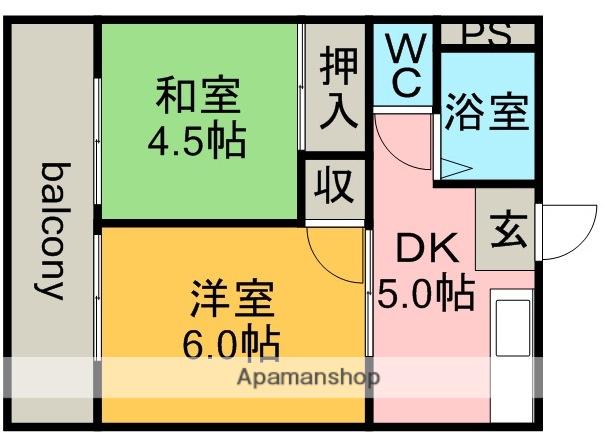コーポ高松苑(2DK/1階)の間取り写真