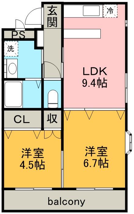 アムールディアコート(2LDK/1階)の間取り写真