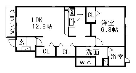 ブライトガーデンⅠ(1LDK/1階)の間取り写真