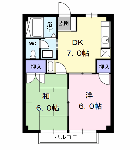グリーンハイムI(2DK/2階)の間取り写真