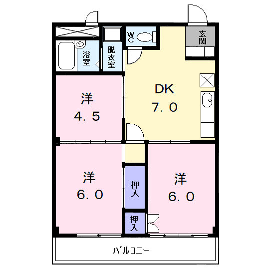 シティハイツ松下(3DK/2階)の間取り写真