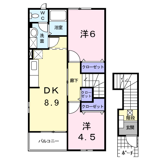 クレアール(2DK/2階)の間取り写真