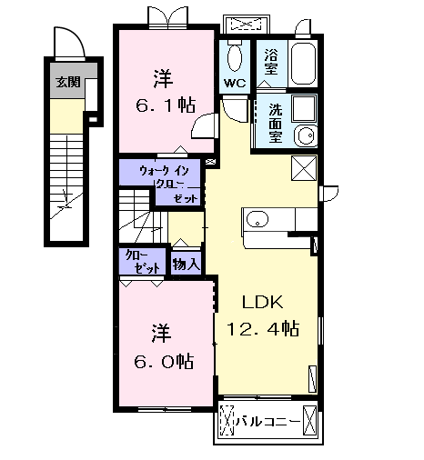 グランシュール サウス(2LDK/2階)の間取り写真
