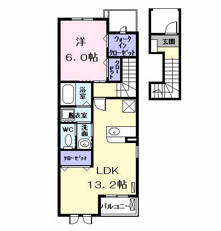 グランディールⅠ(1LDK/2階)の間取り写真