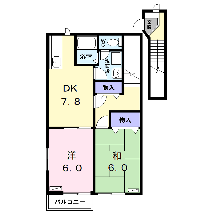 プリマベーラB(2DK/2階)の間取り写真