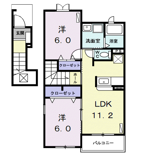 ソレイユⅥ(2LDK/2階)の間取り写真