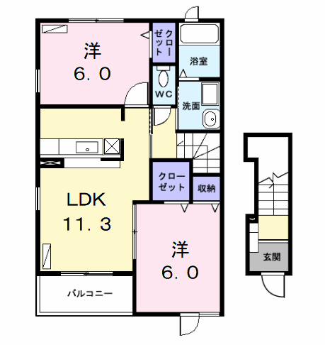 グレースヴィラⅠ(2LDK/2階)の間取り写真