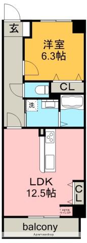 クレセール(1LDK/4階)の間取り写真