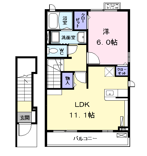 グリシナⅡ(1LDK/2階)の間取り写真
