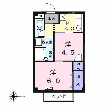 エクセルコート美和(2K/2階)の間取り写真