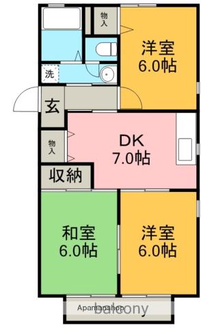 オリーブⅡ(3DK/1階)の間取り写真