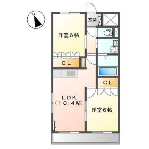 ジュエール・ヴィラ(2LDK/2階)の間取り写真