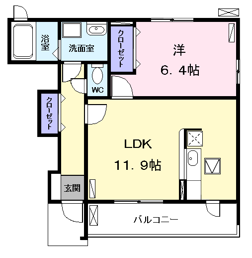 カーサヌエボ(1LDK/1階)の間取り写真