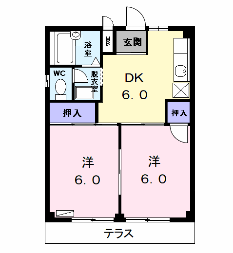 コーポ希望A(2DK/1階)の間取り写真
