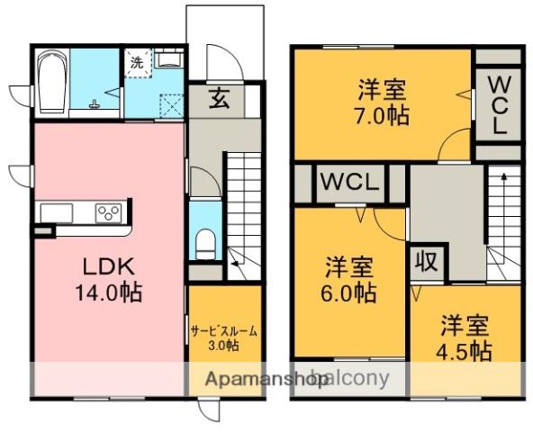 名古屋臨海高速鉄道 港北駅 徒歩25分 2階建 築10年(3LDK)の間取り写真