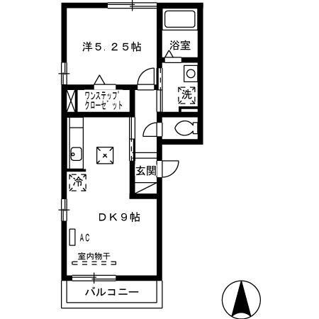 エレガンス靖国(1DK/2階)の間取り写真